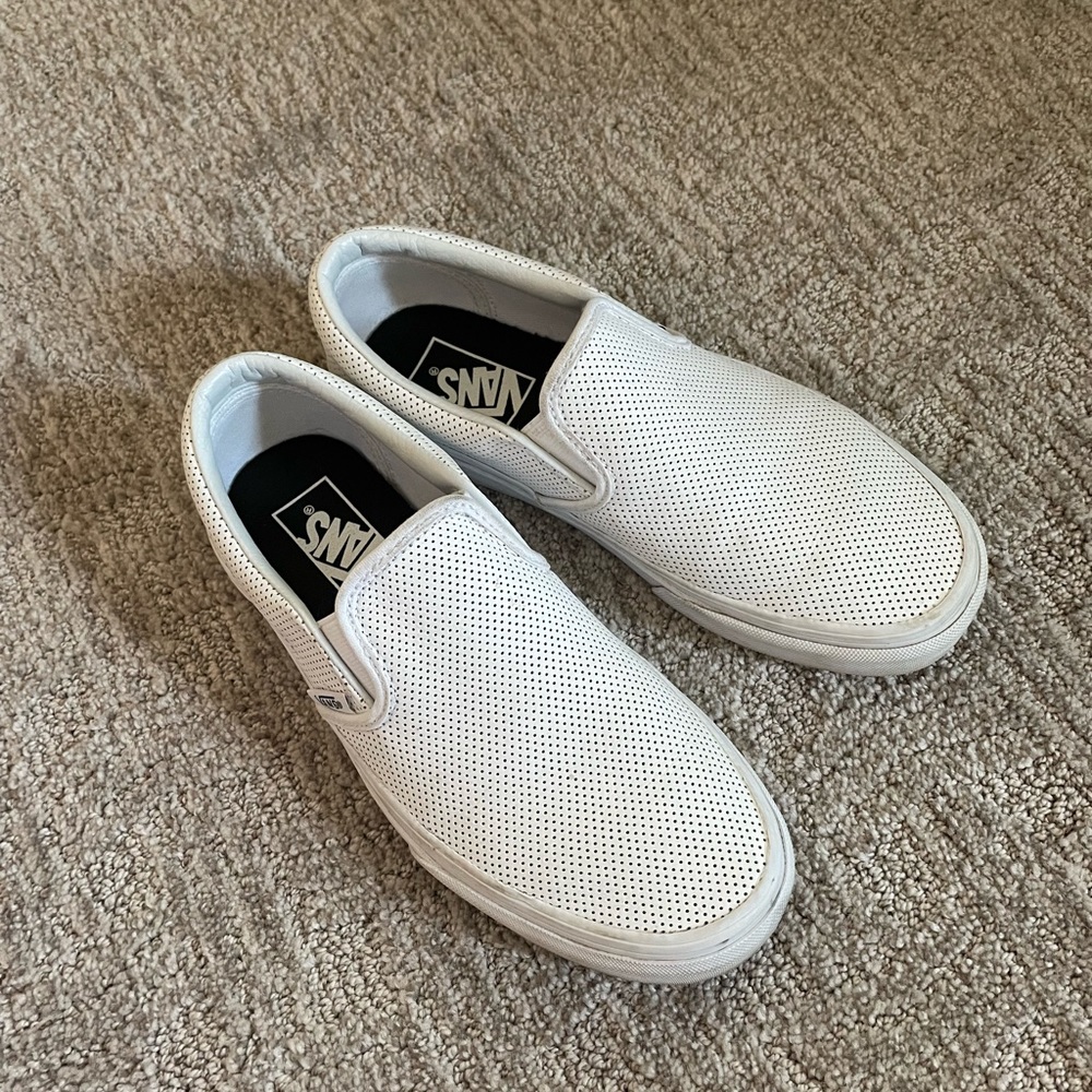 Womens white perf leather slip on